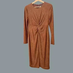 Vintage Maggy London Twist Front Scoop Neck Long Sleeve Maxi Dress Size 6